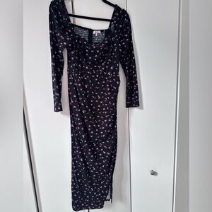 Black cotton with pink roses
